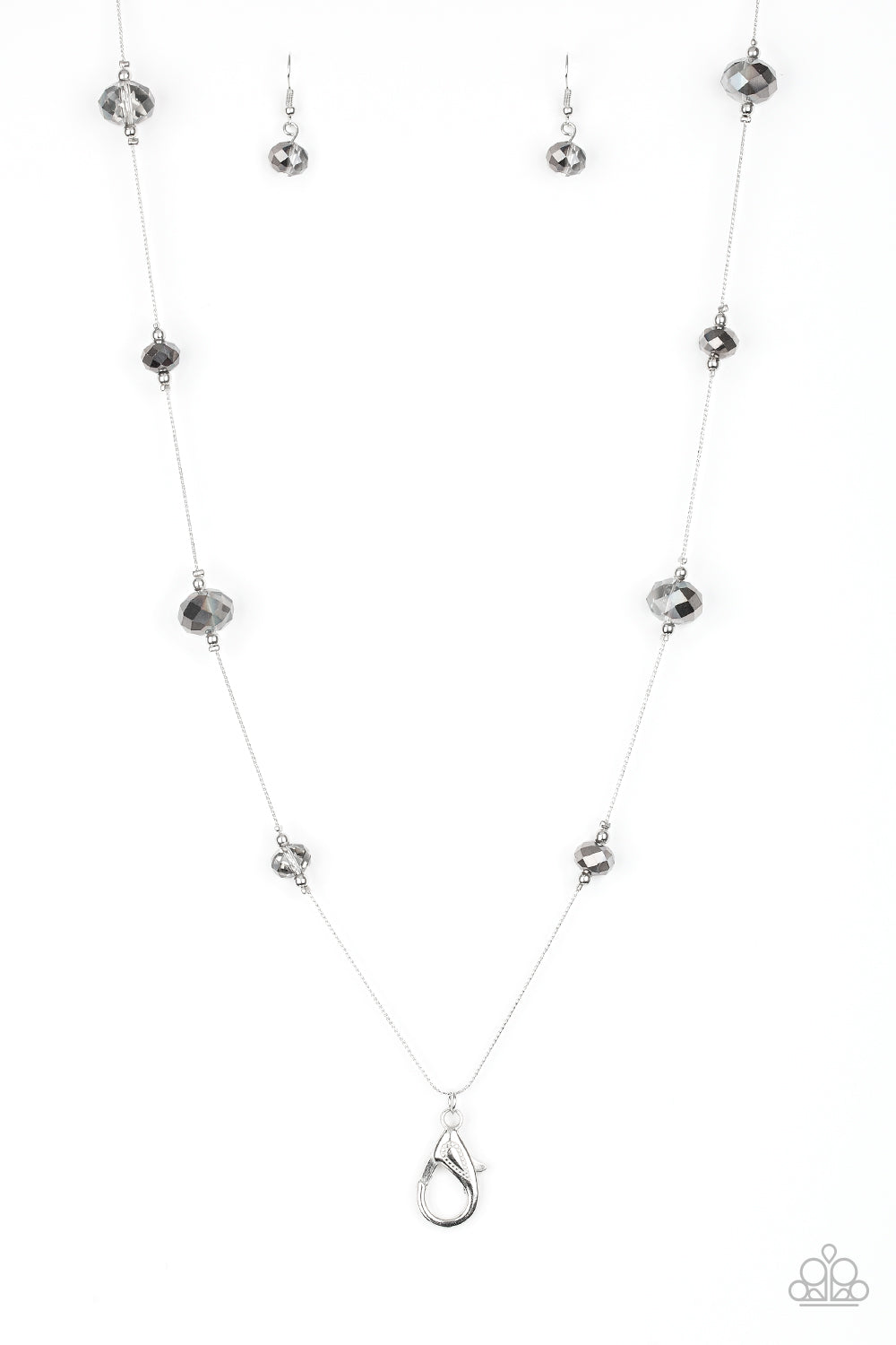 CHAMPAGNE ON THE ROCKS - SILVER IRIDESCENT FACETED BEAD LANYARD NECKLACE - PAPARAZZI