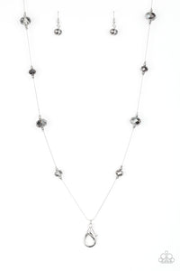 CHAMPAGNE ON THE ROCKS - SILVER IRIDESCENT FACETED BEAD LANYARD NECKLACE - PAPARAZZI