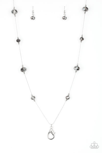CHAMPAGNE ON THE ROCKS - SILVER IRIDESCENT FACETED BEAD LANYARD NECKLACE - PAPARAZZI