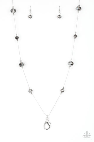 CHAMPAGNE ON THE ROCKS - SILVER IRIDESCENT FACETED BEAD LANYARD NECKLACE - PAPARAZZI
