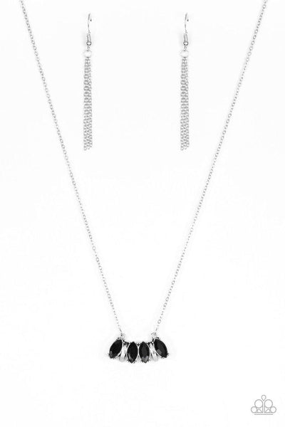 DECO DECADENCE -BLACK RHINESTONE SILVER NECKLACE - PAPARAZZI