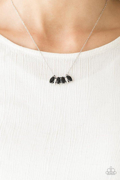 DECO DECADENCE -BLACK RHINESTONE SILVER NECKLACE - PAPARAZZI