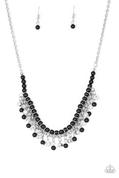A TOUCH OF CLASSY - BLACK PEARL AND RHINESTONE SILVER NECKLACE - PAPARAZZI