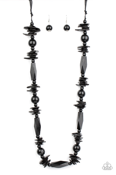 COZUMEL COAST - BLACK WOODEN BEAD NECKLACE - PAPARAZZI