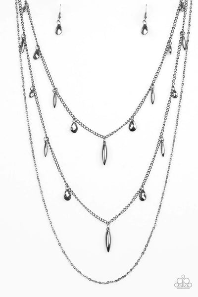 BRAVO BRAVADO - PAPARAZZI - BLACK GUNMETAL TEARDROP LAYERED NECKLACE