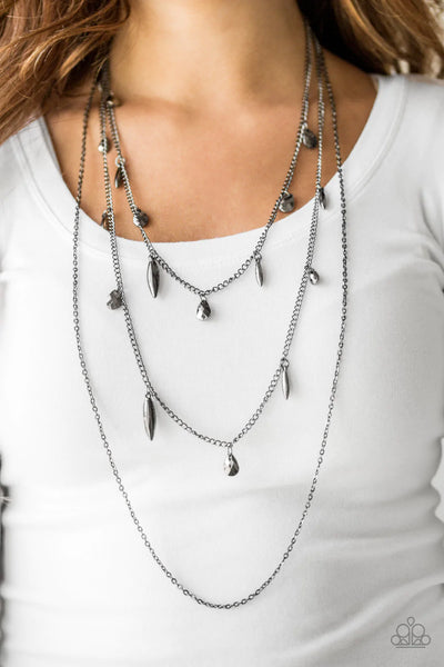 BRAVO BRAVADO - PAPARAZZI - BLACK GUNMETAL TEARDROP LAYERED NECKLACE