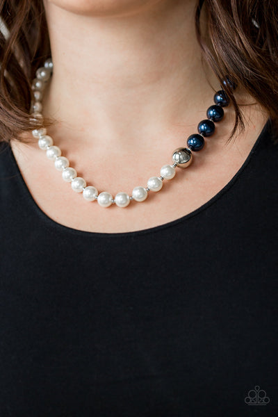 5TH AVENUE A-LISTER - BLUE AND WHITE PEARL NECKLACE - PAPARAZZI