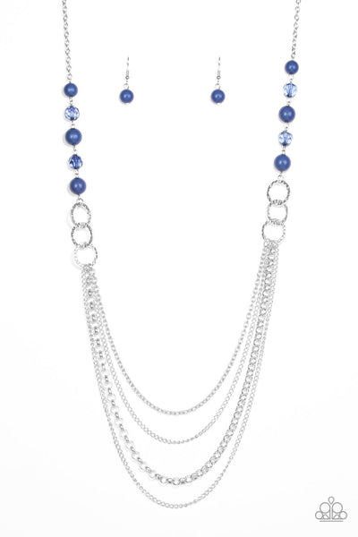 VIVIDLY VIVID - BLUE BEAD PEARL SILVER LAYERED NECKLACE - PAPARAZZI