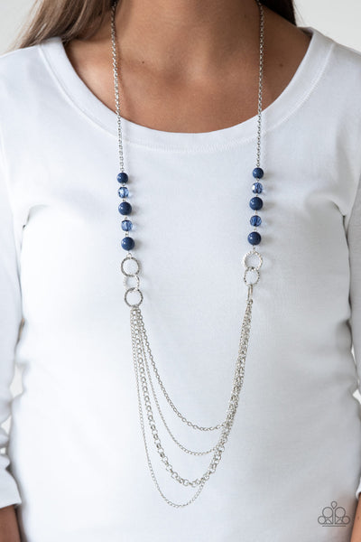 VIVIDLY VIVID - BLUE BEAD PEARL SILVER LAYERED NECKLACE - PAPARAZZI