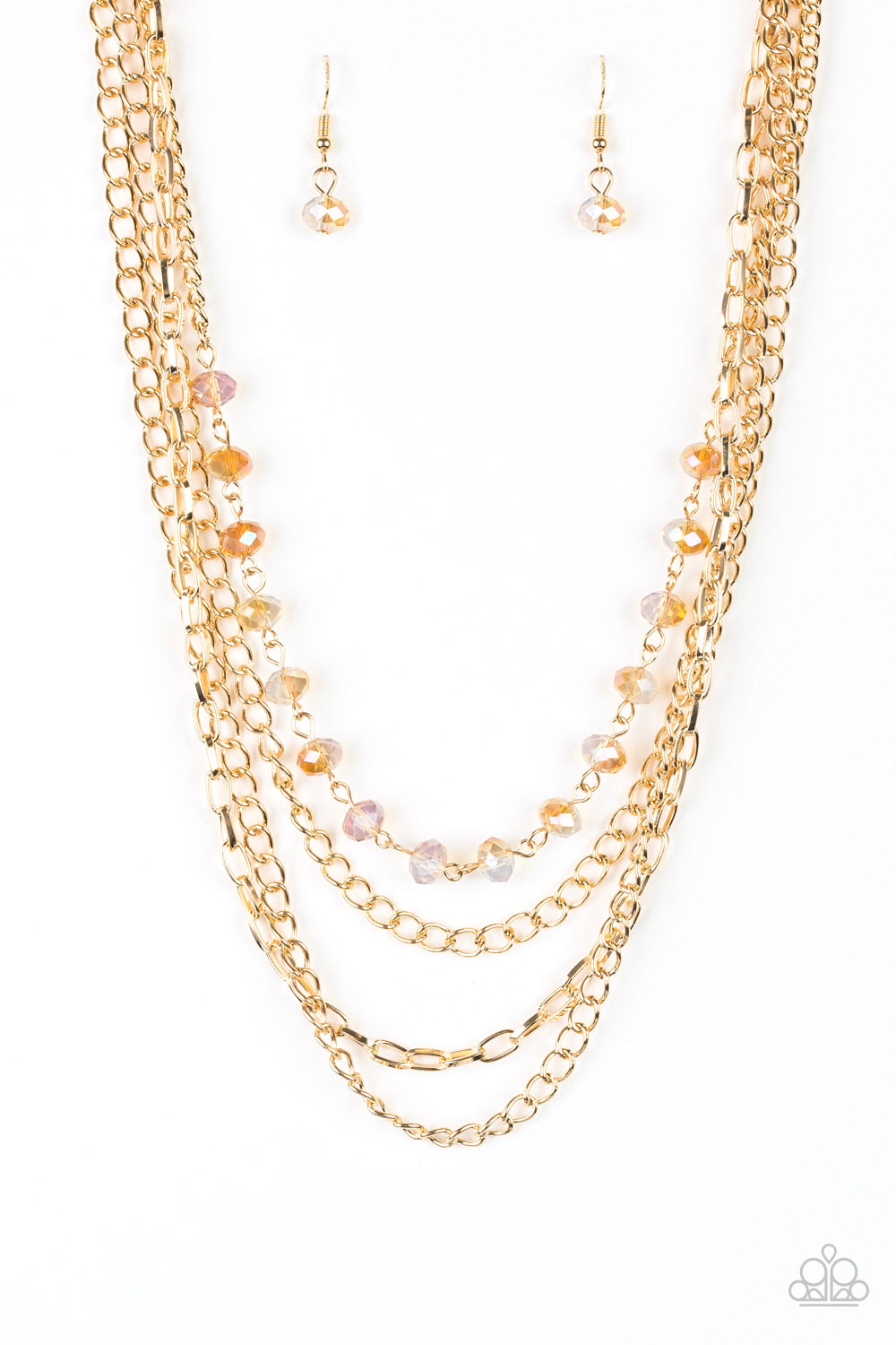EXTRAVAGANT ELEGANCE - GOLD CHAIN IRIDESCENT BEAD LAYERED NECKLACE - PAPARAZZI