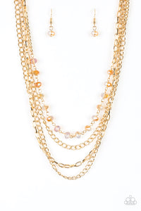 EXTRAVAGANT ELEGANCE - GOLD CHAIN IRIDESCENT BEAD LAYERED NECKLACE - PAPARAZZI