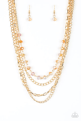 EXTRAVAGANT ELEGANCE - GOLD CHAIN IRIDESCENT BEAD LAYERED NECKLACE - PAPARAZZI