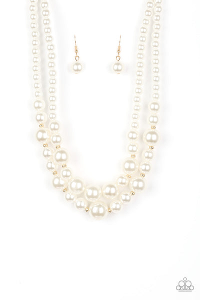 THE MORE THE MODEST - GOLD AND WHITE PEARL LAYERED NECKLACE - PAPARAZZI