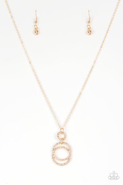 TIMELESS TRIO - GOLD CIRCLE PEACH RHINESTONE NECKLACE - PAPARAZZI