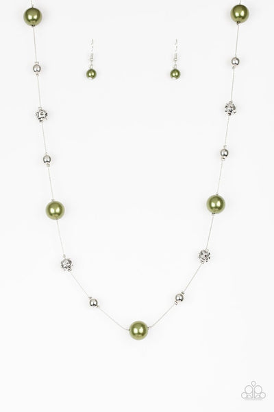Eloquently Eloquent - Green Pearl Silver Necklace - Paparazzi