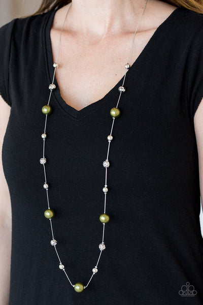 Eloquently Eloquent - Green Pearl Silver Necklace - Paparazzi