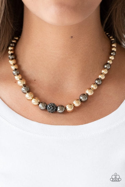 HIGH-STAKES FAME - MULTI GOLD AND GUNMETAL NECKLACE - PAPARAZZI