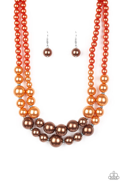 THE MORE THE MODEST - MULTI ORANGE AND BROWN PEARL LAYERED NECKLACE - PAPARAZZI