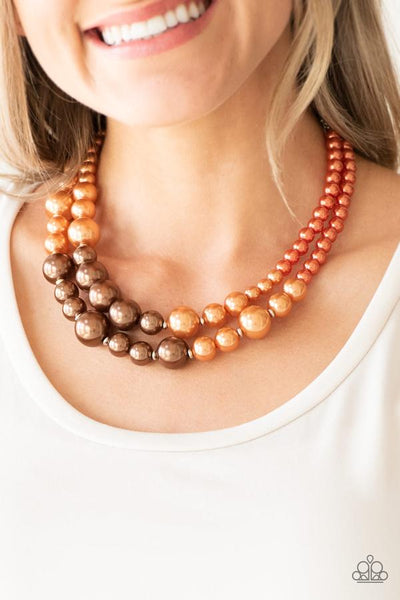 THE MORE THE MODEST - MULTI ORANGE AND BROWN PEARL LAYERED NECKLACE - PAPARAZZI