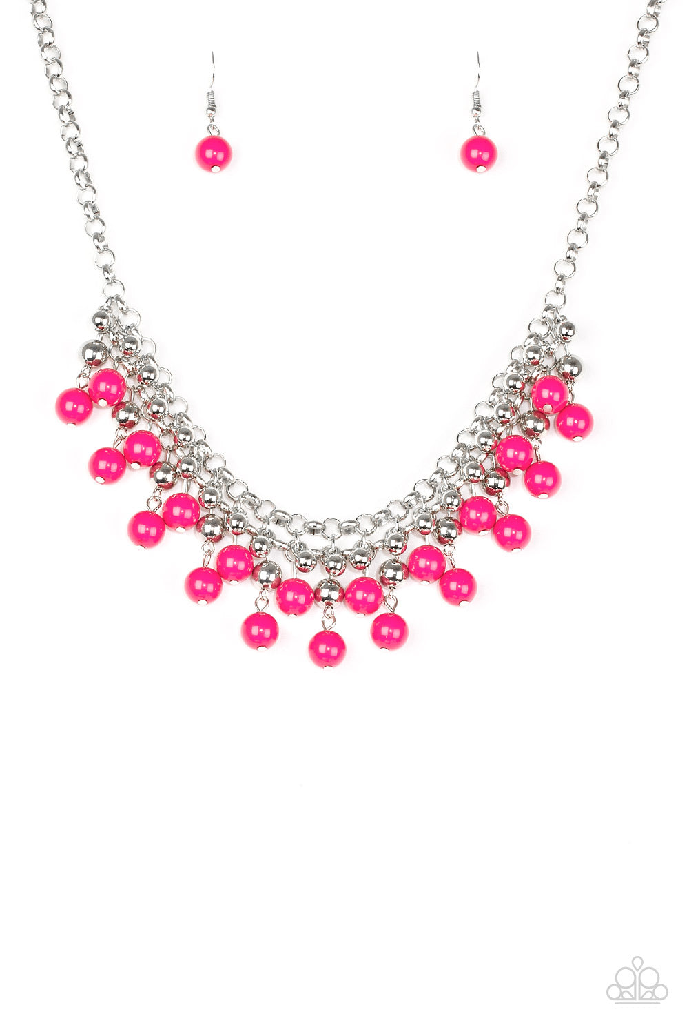 FRIDAY NIGHT FRINGE - PAPARAZZI - PINK AND SILVER BEAD NECKLACE