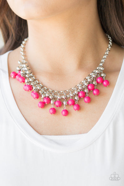 FRIDAY NIGHT FRINGE - PAPARAZZI - PINK AND SILVER BEAD NECKLACE