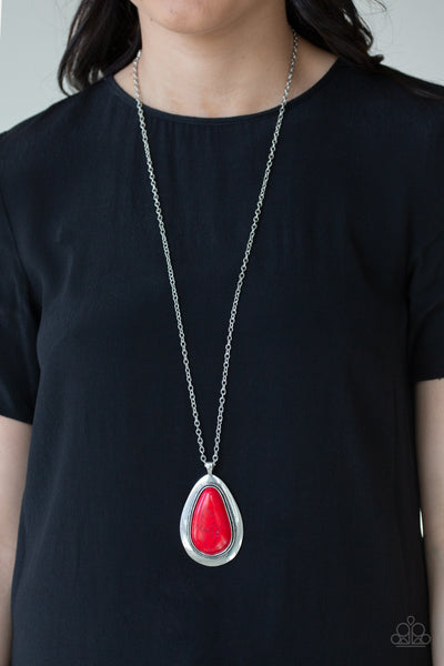 BADLAND TO THE BONE - RED CRACKED STONE SILVER TEARDROP NECKLACE - PAPARAZZI