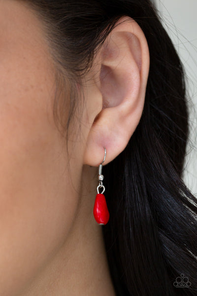 BADLAND TO THE BONE - RED CRACKED STONE SILVER TEARDROP NECKLACE - PAPARAZZI