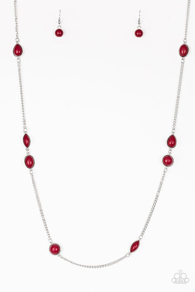 PACIFIC PIERS - RED BEAD SILVER NECKLACE - PAPARAZZI