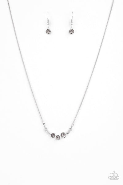 SPARKLING STARGAZER - SILVER SMOKY RHINESTONE DAINTY NECKLACE - PAPARAZZI