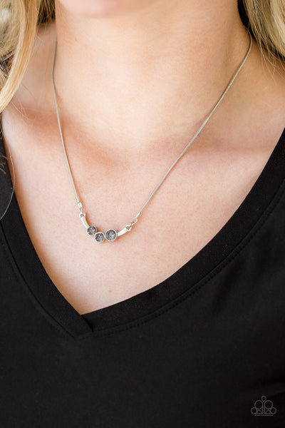 SPARKLING STARGAZER - SILVER SMOKY RHINESTONE DAINTY NECKLACE - PAPARAZZI