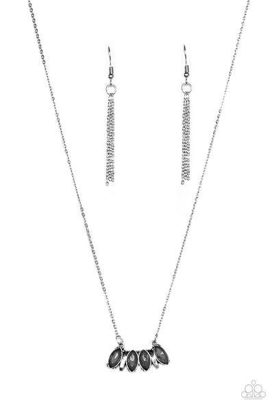 DECO DECADENCE - SILVER GRAY MARQUISE RHINESTONE PENDANT NECKLACE - PAPARAZZI
