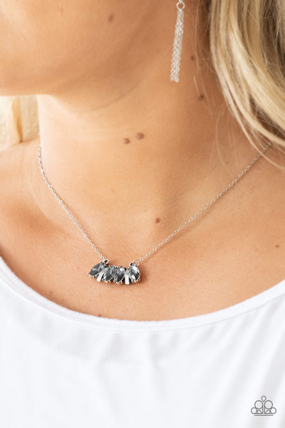 DECO DECADENCE - SILVER GRAY MARQUISE RHINESTONE PENDANT NECKLACE - PAPARAZZI