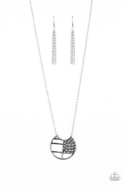 ABSTRACT AZTEC - SILVER TEXTURED FRAME PENDANT NECKLACE - PAPARAZZI