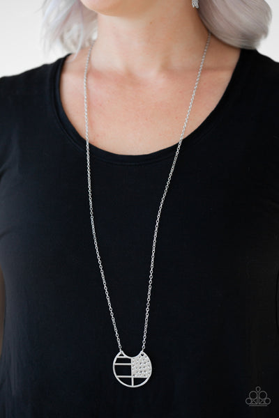 ABSTRACT AZTEC - SILVER TEXTURED FRAME PENDANT NECKLACE - PAPARAZZI