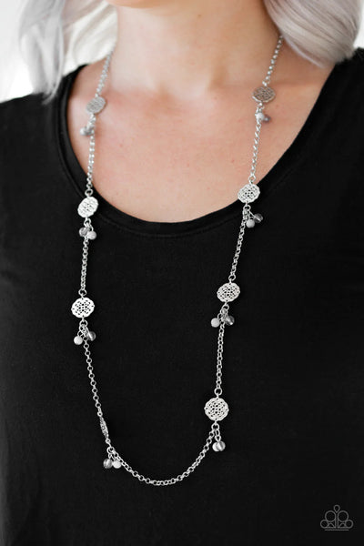 COLOR BOOST - SILVER GRAY BEAD NECKLACE - PAPARAZZI