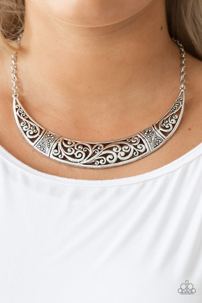 BULL IN A CHINA SHOP - SILVER CRESCENT SHORT NECKLACE - PAPARAZZI