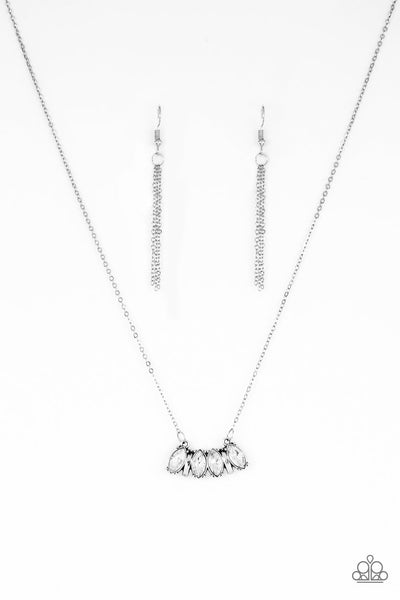 DECO DECADENCE - WHITE RHINESTONE SILVER NECKLACE - PAPARAZZI
