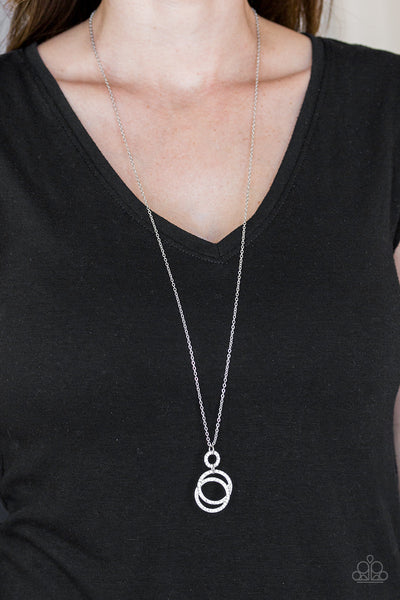 TIMELESS TRIO - WHITE RHINESTONE SILVER CIRCLES PENDANT NECKLACES - PAPARAZZI