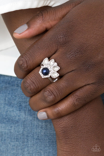 CROWN CORONATION - PAPARAZZI - BLUE BEAD WHITE RHINESTONE RING