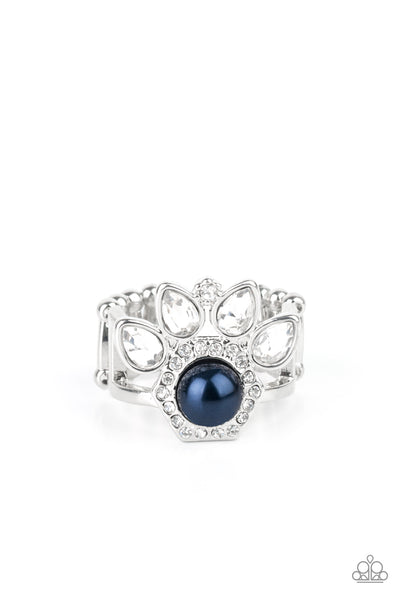CROWN CORONATION - PAPARAZZI - BLUE BEAD WHITE RHINESTONE RING