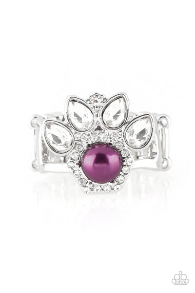 CROWN CORONATION - PAPARAZZI - PURPLE  BEAD WHITE RHINESTONE RING