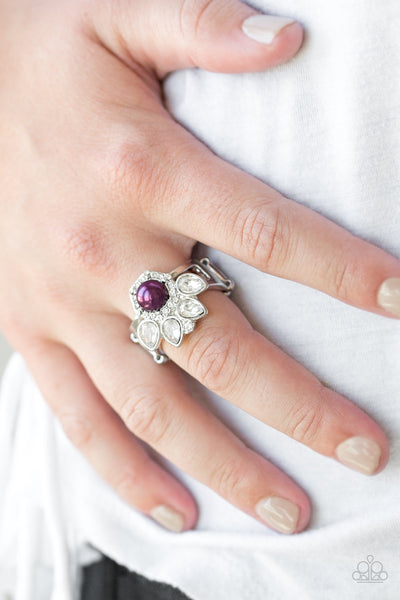 CROWN CORONATION - PAPARAZZI - PURPLE  BEAD WHITE RHINESTONE RING