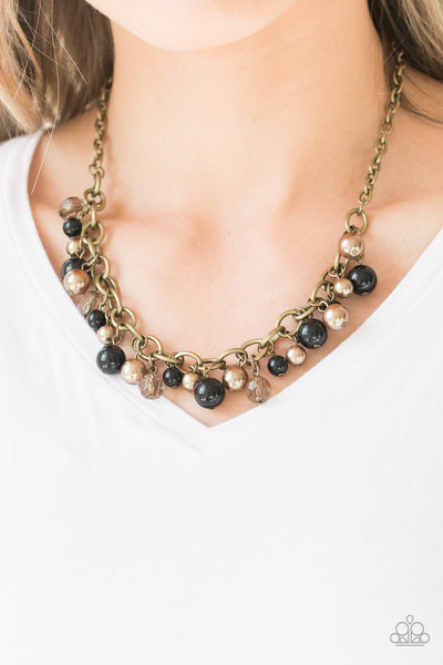 THE GRIT CROWD - BLACK BROWN CRYSTAL BEAD NECKLACE - PAPARAZZI