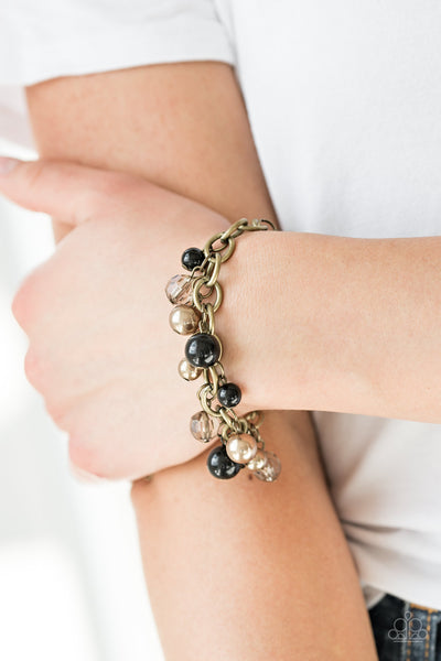 GRIT AND GLAMOUR - BLACK AND BRASS BEAD BRACELET - PAPARAZZI