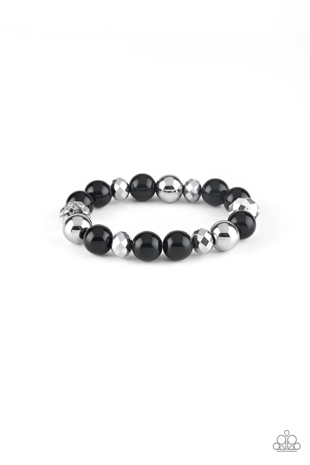 VERY VIP - BLACK AND SILVER BEAD STRETCHY BRACELET - PAPARAZZI