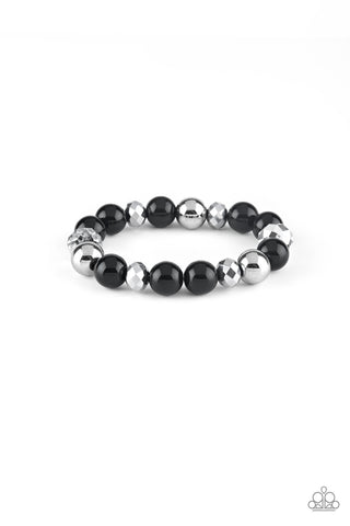 VERY VIP - BLACK AND SILVER BEAD STRETCHY BRACELET - PAPARAZZI