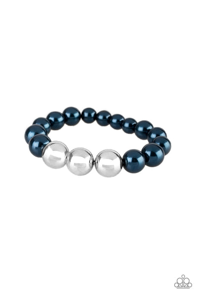 ALL DRESSED UPTOWN - BLUE AND SILVER PEARLY BEAD STRETCHY BRACELET - PAPARAZZI