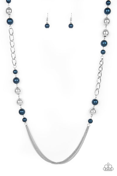 UPTOWN TALKER - BLUE AND SILVER PEARL BEAD NECKLACE - PAPARAZZI