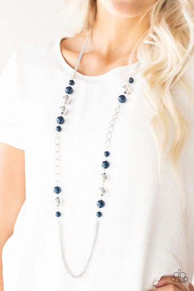 UPTOWN TALKER - BLUE AND SILVER PEARL BEAD NECKLACE - PAPARAZZI