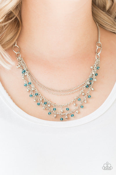FINANCIALLY FABULOUS - BLUE CRYSTAL BEAD SILVER LAYERED NECKLACE - PAPARAZZI